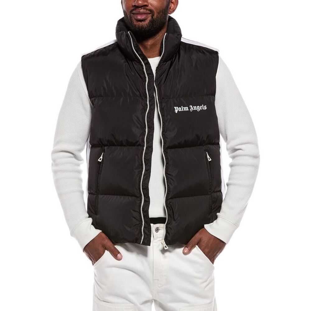 Palm Angels Mens Outdoor Puffer Vest, Black
